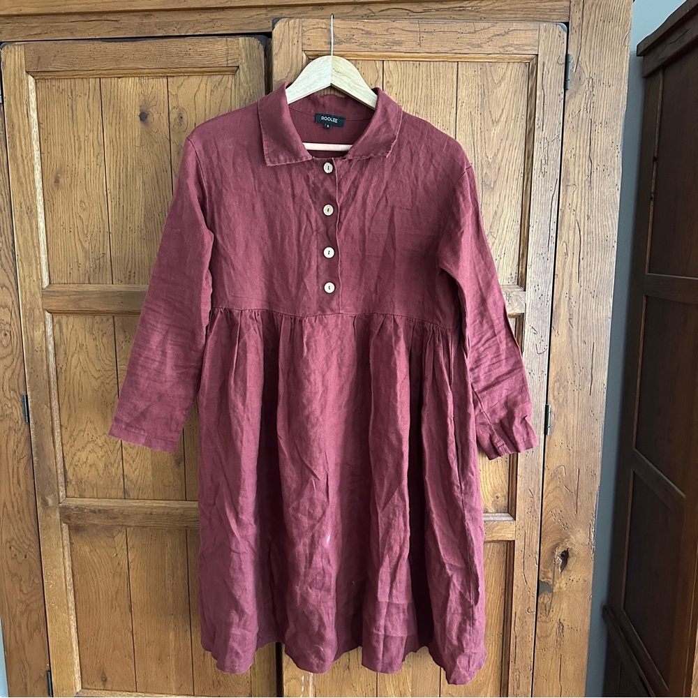 Linen Roolee Women's Long Sleeve Rust Red Dress